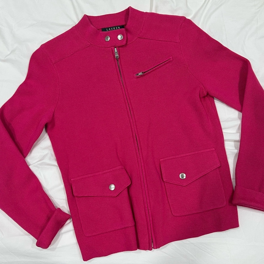 Vintage Ralph Lauren pink knit moto jacket size small Barbie
